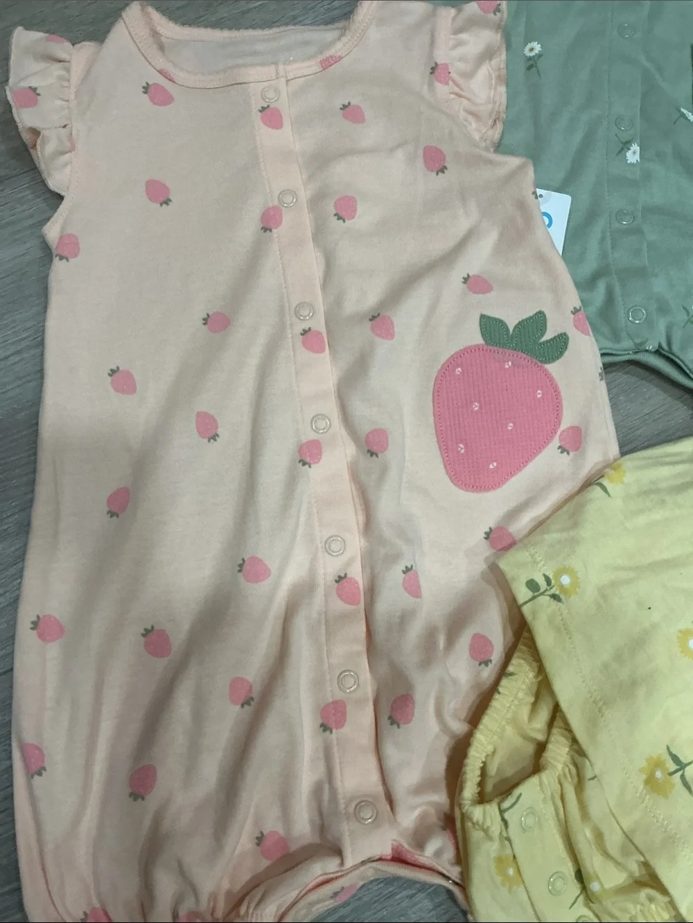 Carter's Girls' Yellow Floral Cotton Short-Sleeve Pajama Romper